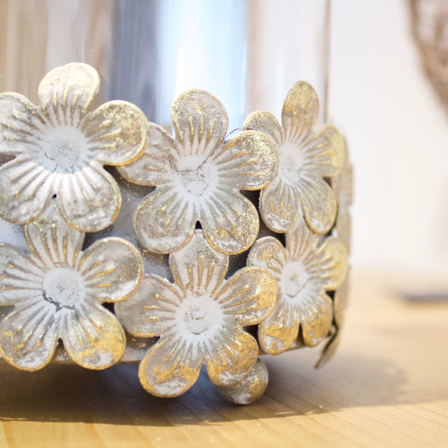 Decorative Candle Holder With Gold & Silver Flower Detail Base