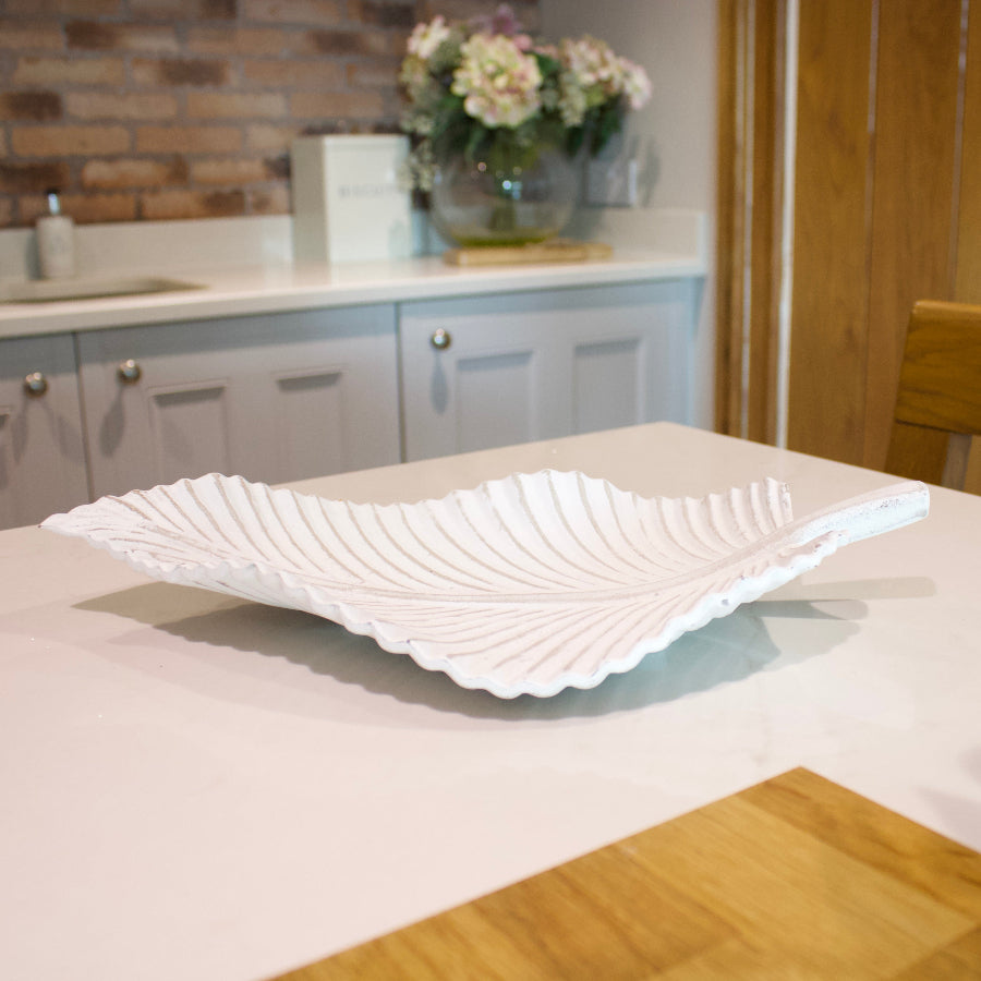 Decorative Rustic White Leaf Tray