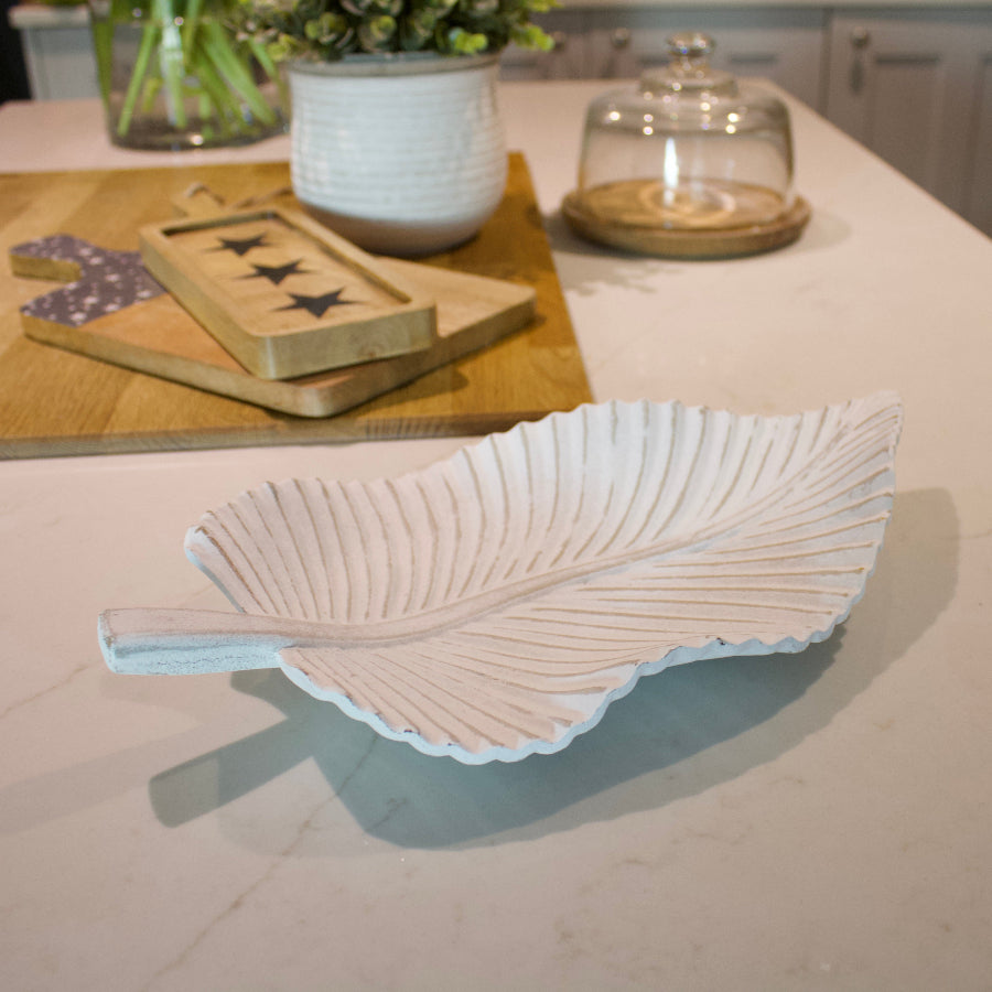 Decorative Rustic White Leaf Tray