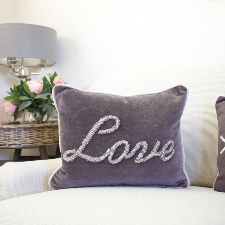 LOVE Velvet Beaded Cushion