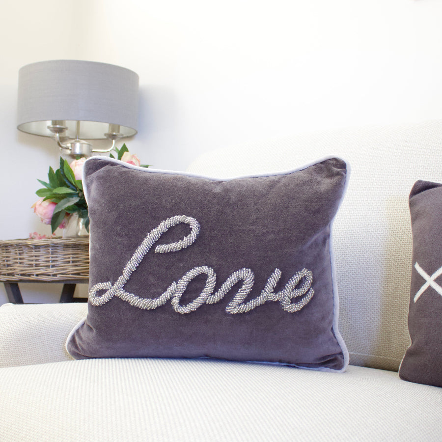 LOVE Velvet Beaded Cushion
