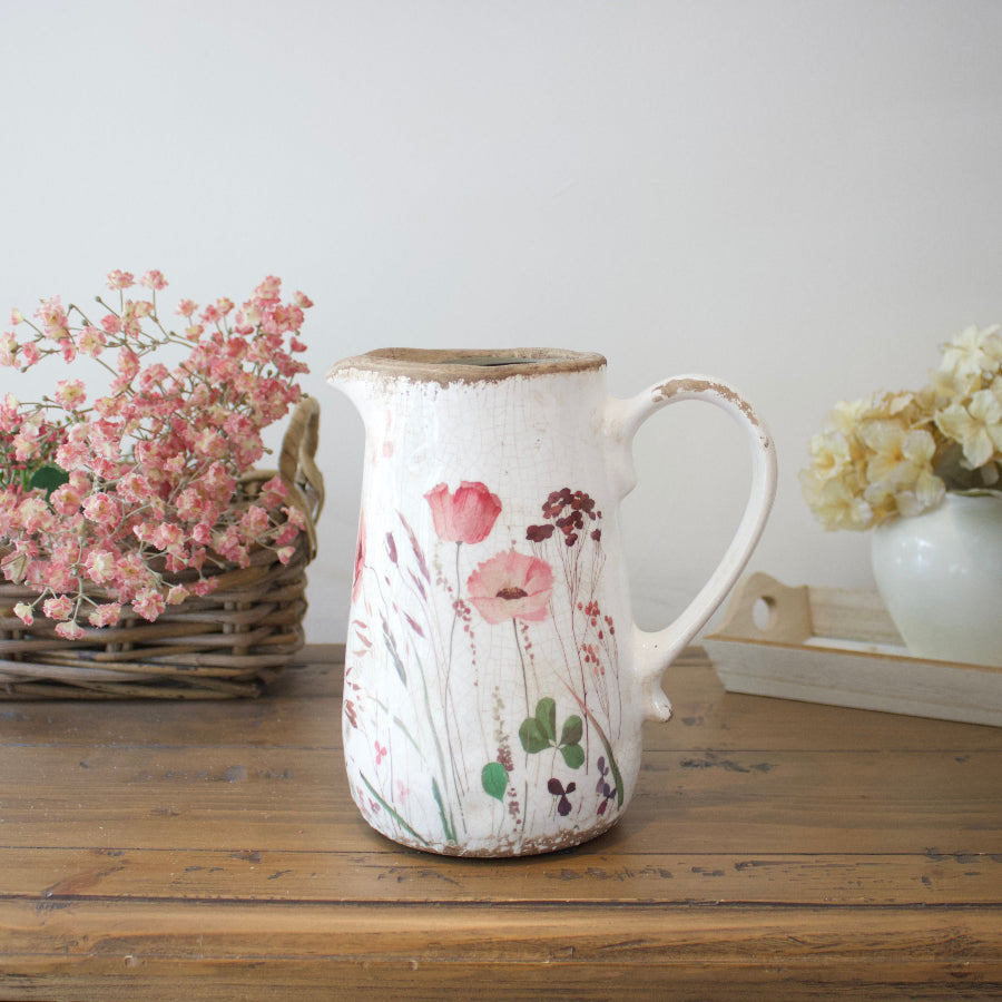 Rustic Pink Flower Design Decorative Jug