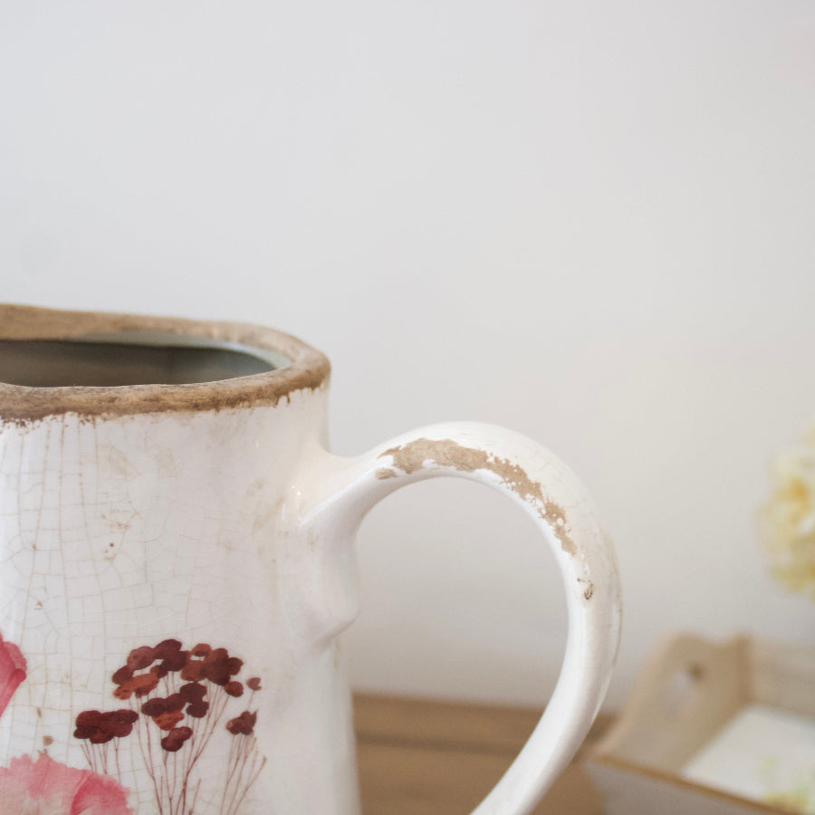 Rustic Pink Flower Design Decorative Jug