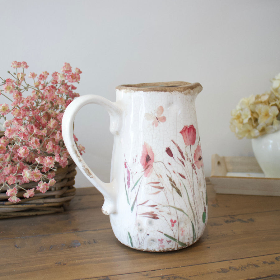 Rustic Pink Flower Design Decorative Jug