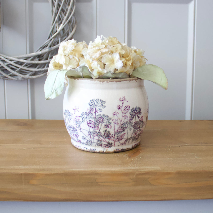 Rustic Grey & Purple Flower Design Planter