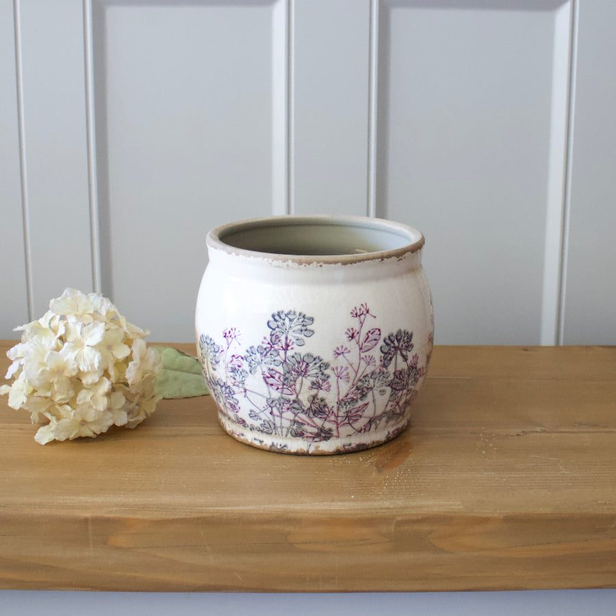 Rustic Grey & Purple Flower Design Planter