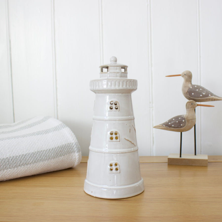 Ceramic Grey Lighthouse With LED Light