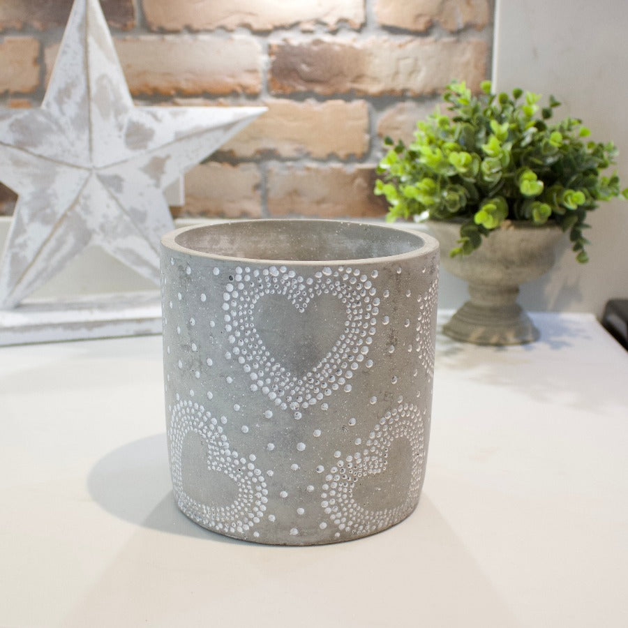 Grey Polka Dot Cement Heart Pot