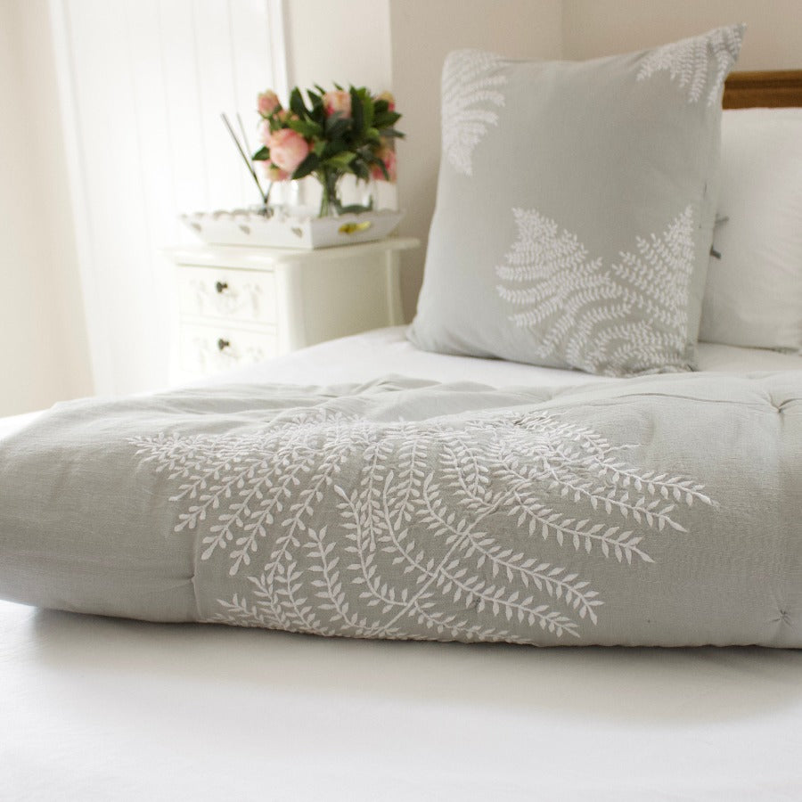 Large Hand Embroidered Fern Cushion