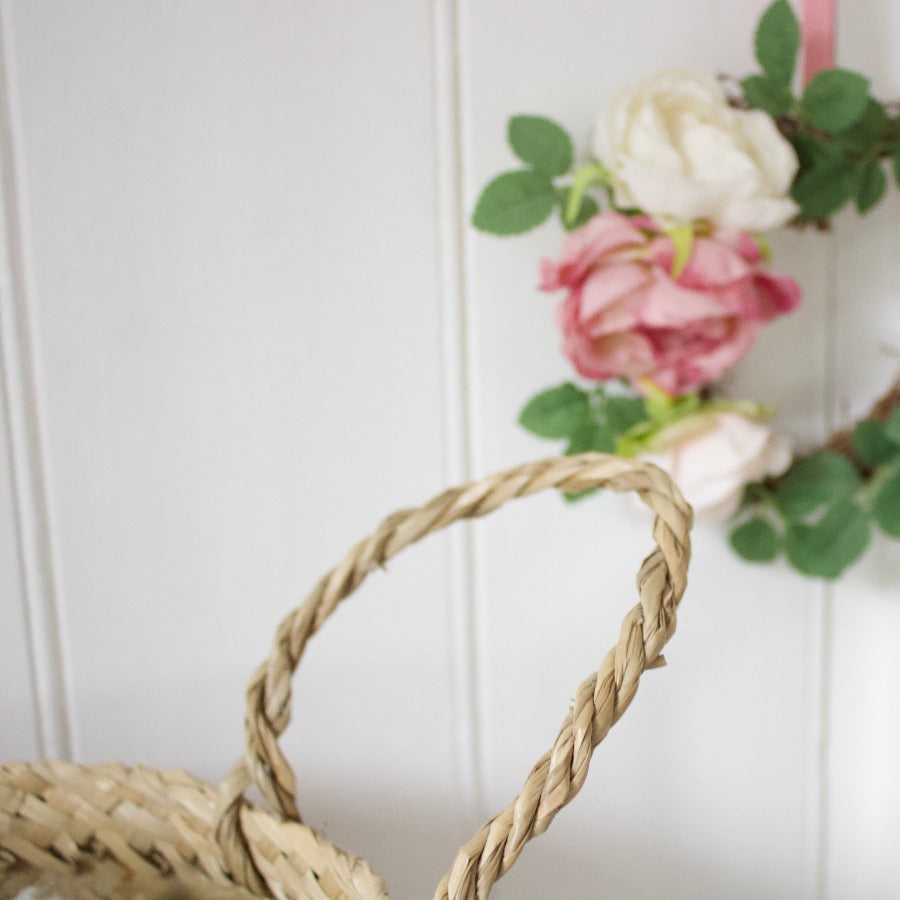 White Polka Dot Seagrass Basket