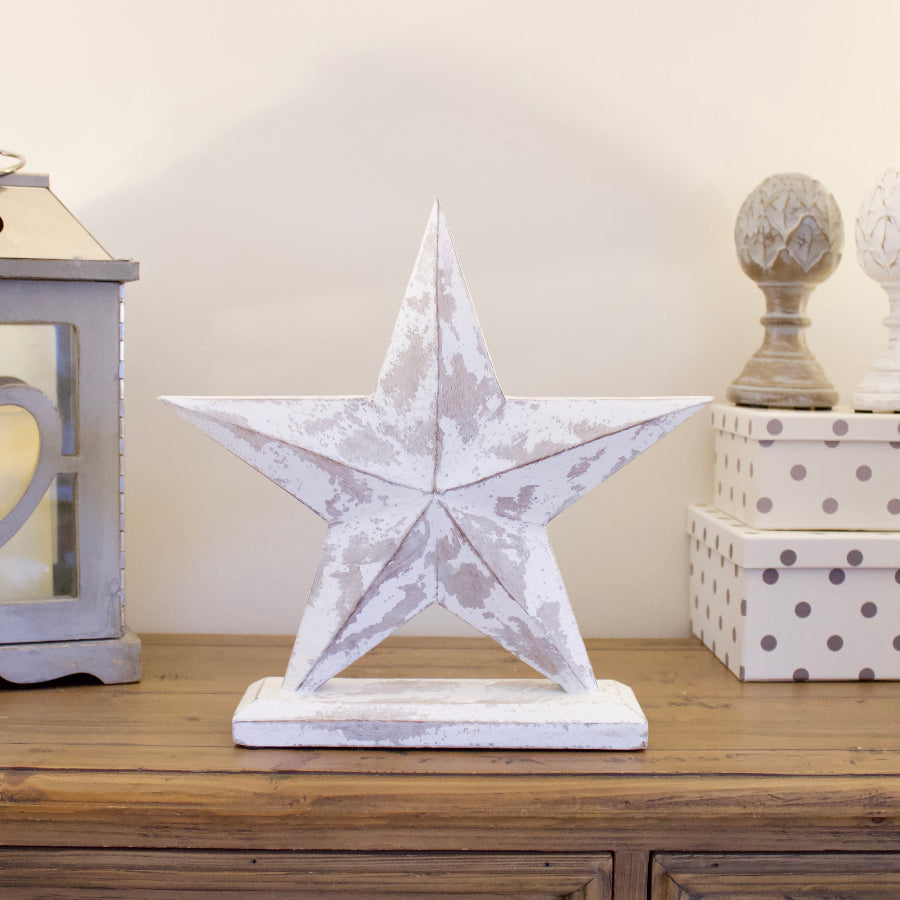 Rustic White Standing Wooden Star