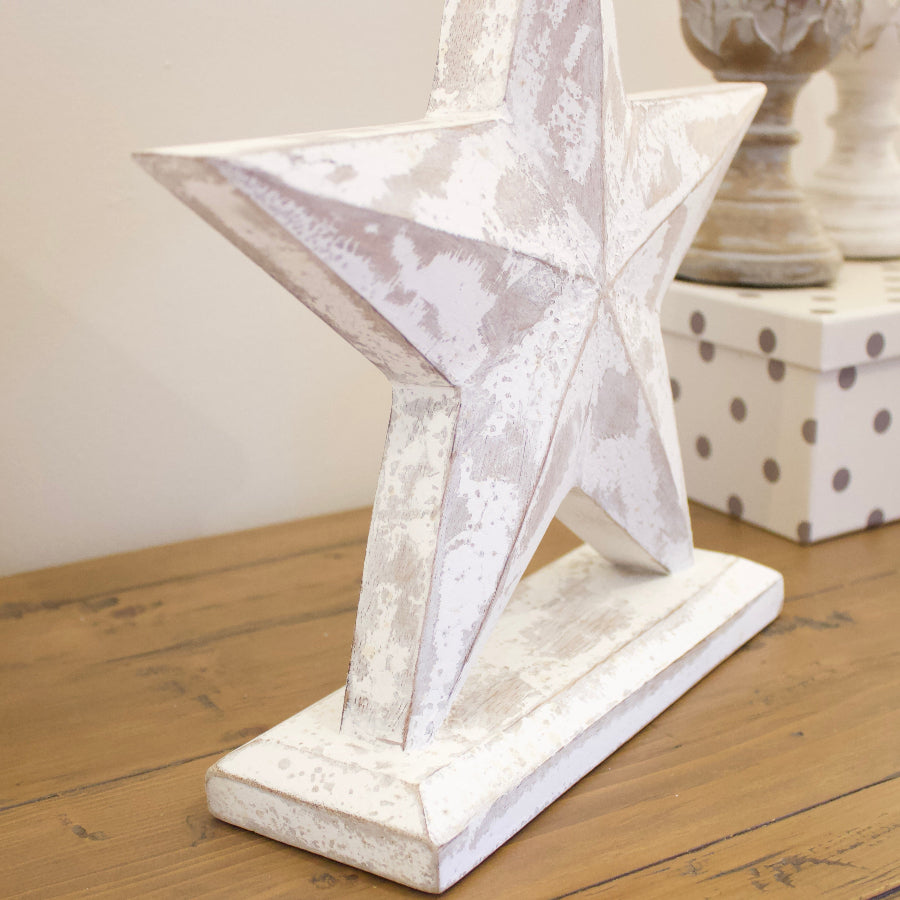 Rustic White Standing Wooden Star