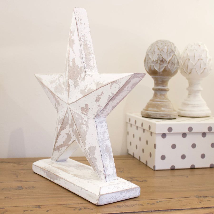 Rustic White Standing Wooden Star