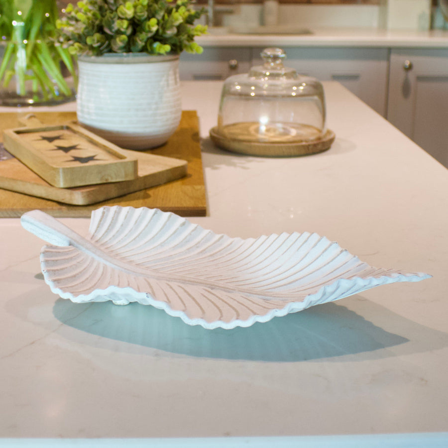 Decorative Rustic White Leaf Tray