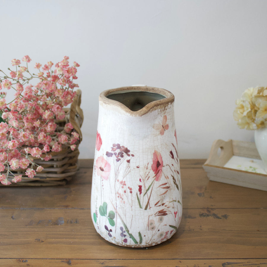 Rustic Pink Flower Design Decorative Jug