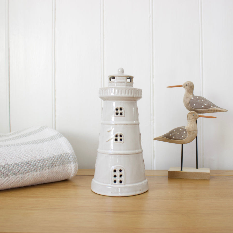 Ceramic Grey Lighthouse With LED Light