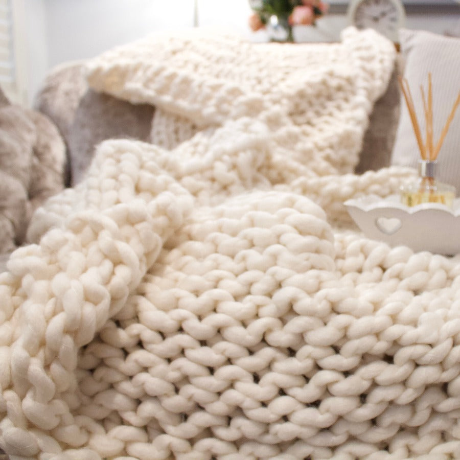 Ivory Hand Knitted Chunky Throw