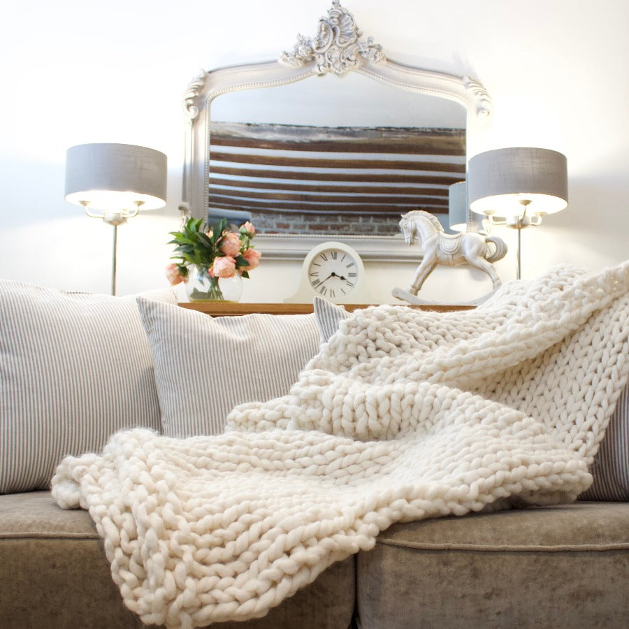 Ivory Hand Knitted Chunky Throw