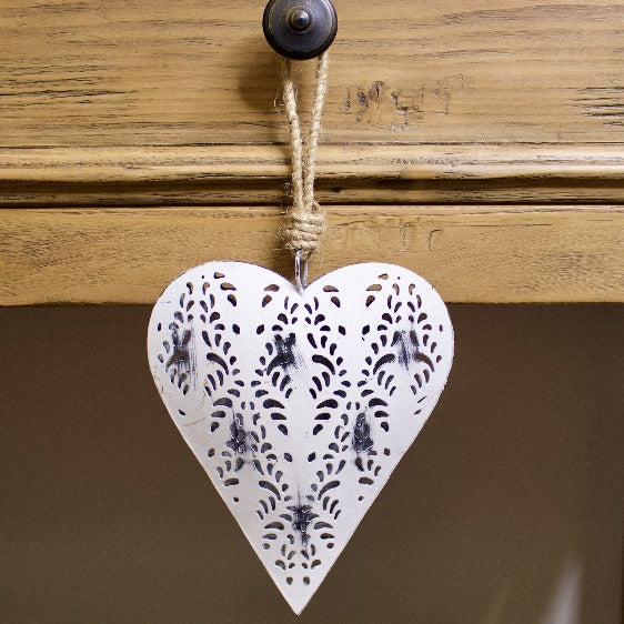 Distressed White Hanging Heart