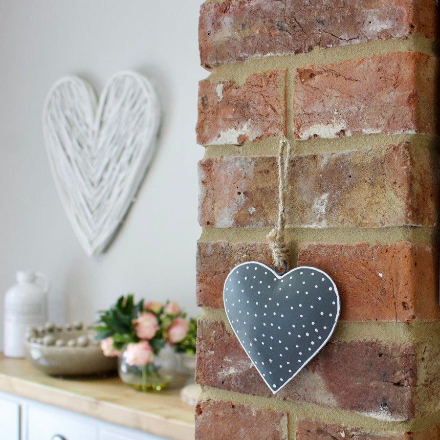 Grey Polka Dot Hanging Heart