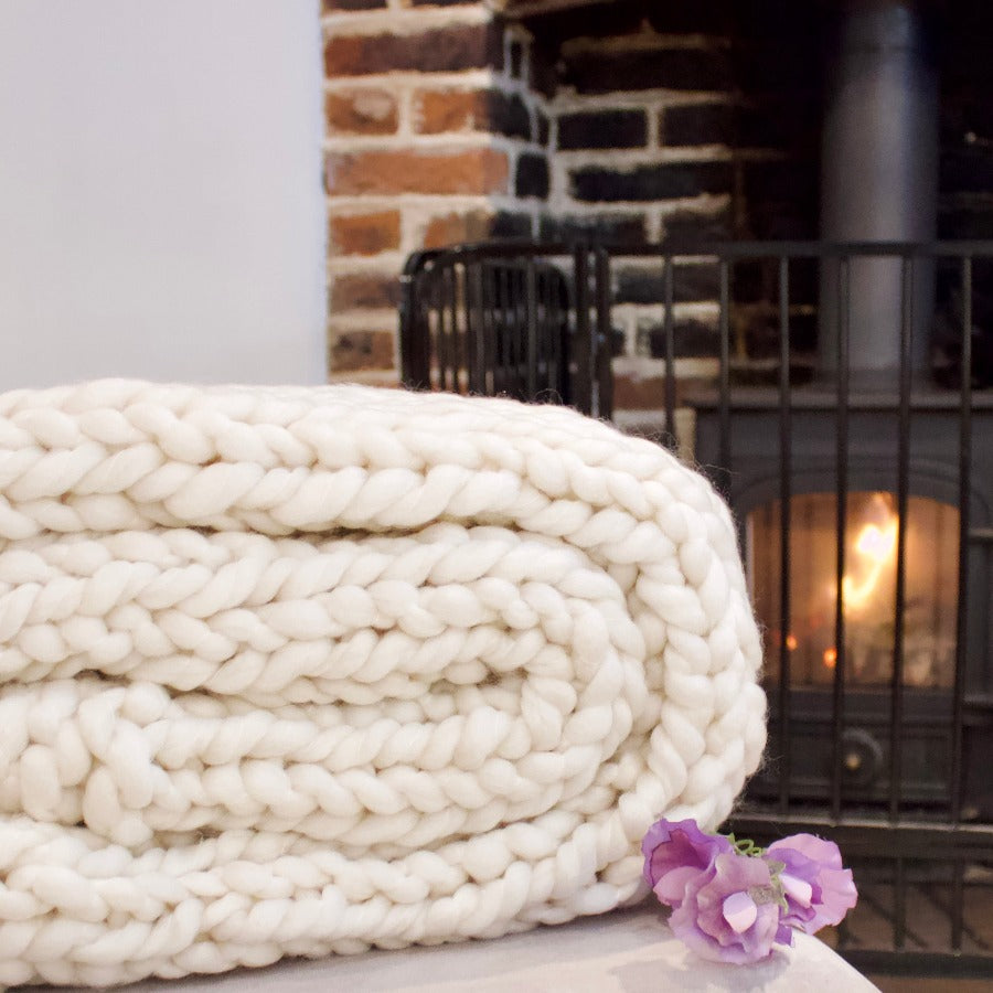 Ivory Hand Knitted Chunky Throw